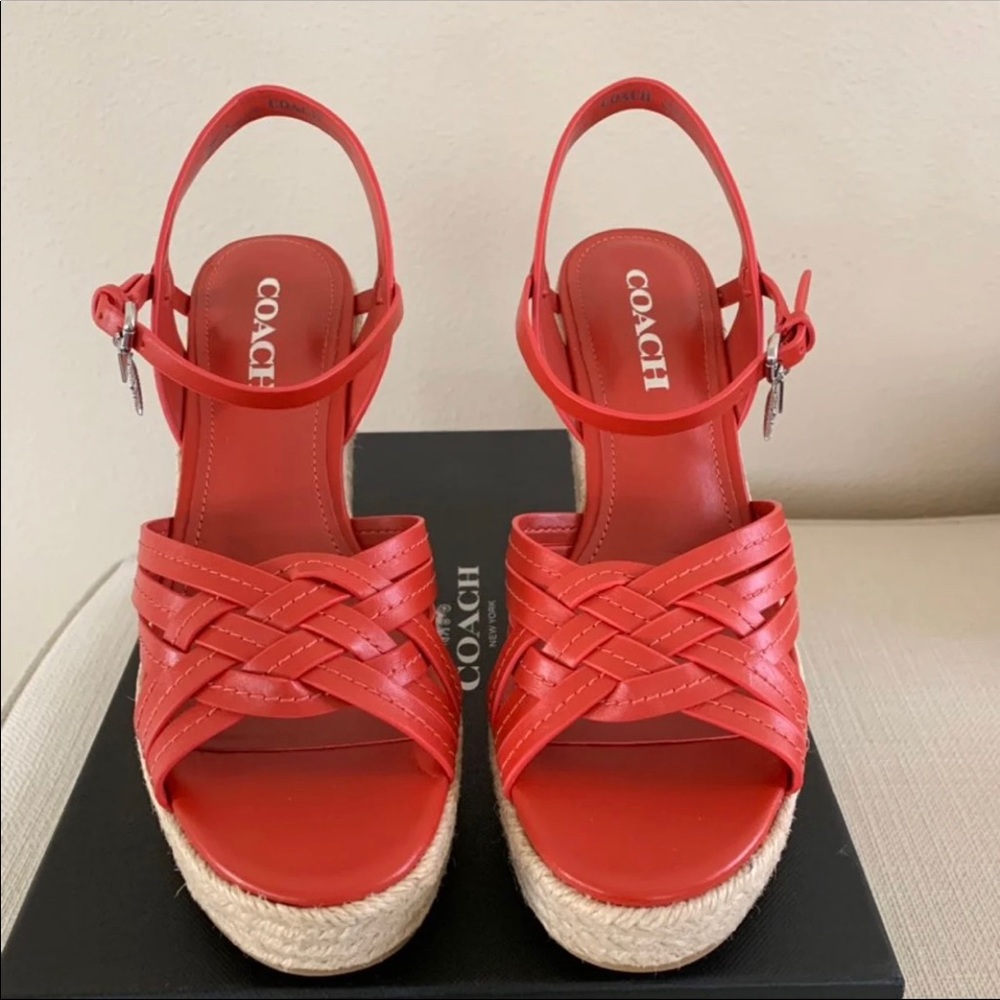 Coach Espadrille Wedges NIB Sz 8, Red Leather